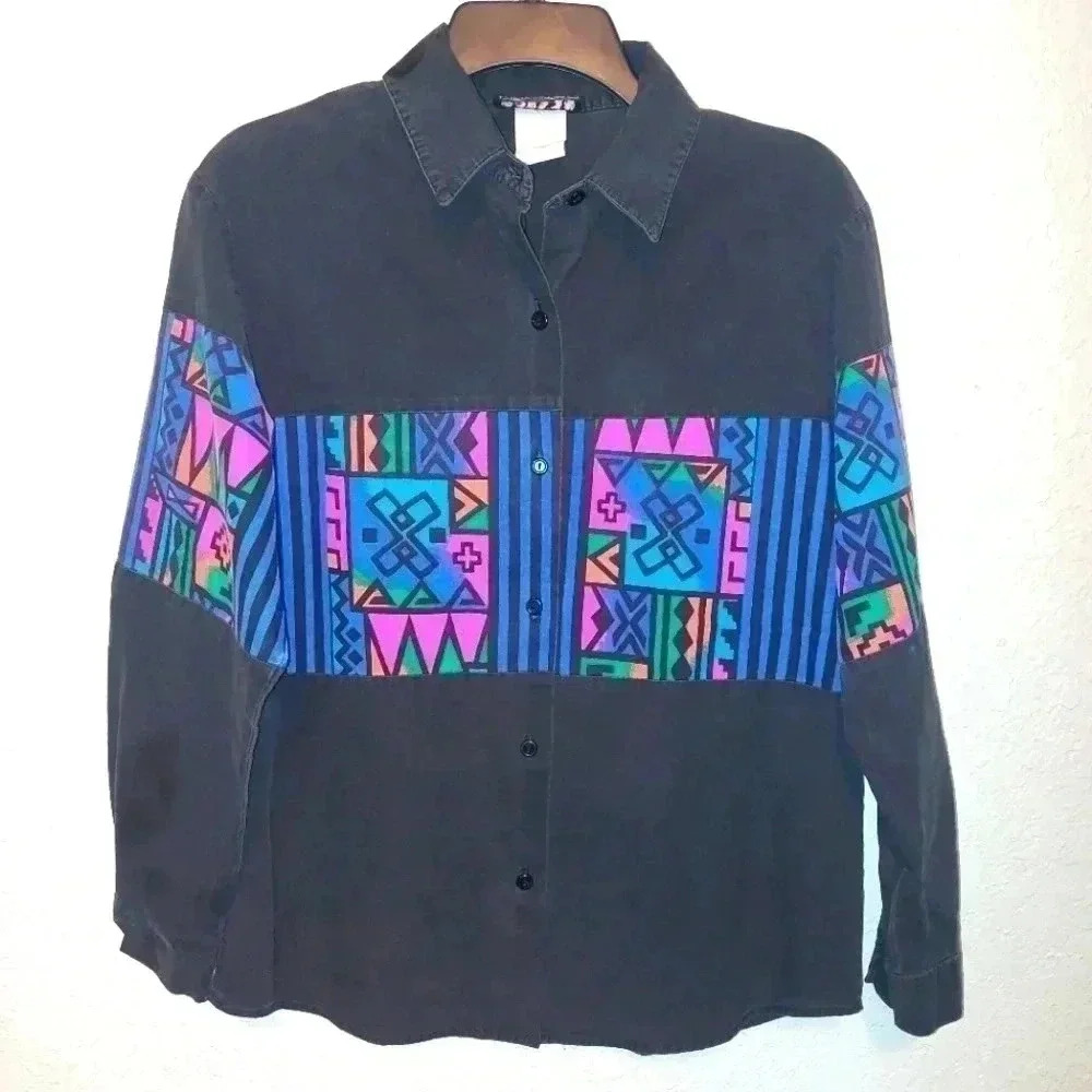 Vtg Ozark Mountain Womens Cotton Southwestern Garth Shirt Western Long Sleeve M